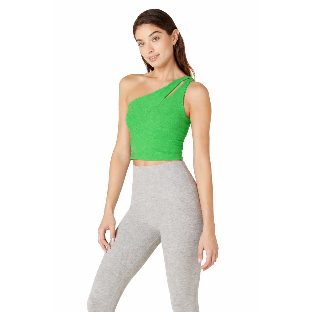 Beyond Yoga Lost Your Mind One Shoulder Crop Top S Green Cutout SD4482 Active